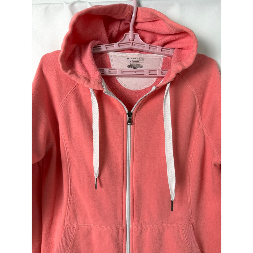 Tek Gear Casual Cotton Blend Full Zip Hooded Jacket Size Large Orange - Picture 3 of 6